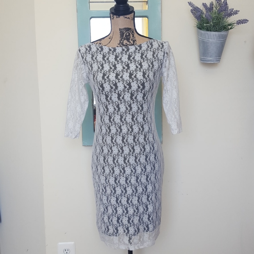 White Floral Lace Dress - Picture 1 of 4
